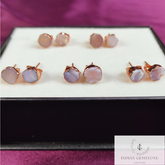 Raw Pink Opal Earrings, Rose Gold Plated Earrings, Rough Pink Opal Studs, Gemstone Stud Earrings, Electroplated Earrings, Fashion Earrings